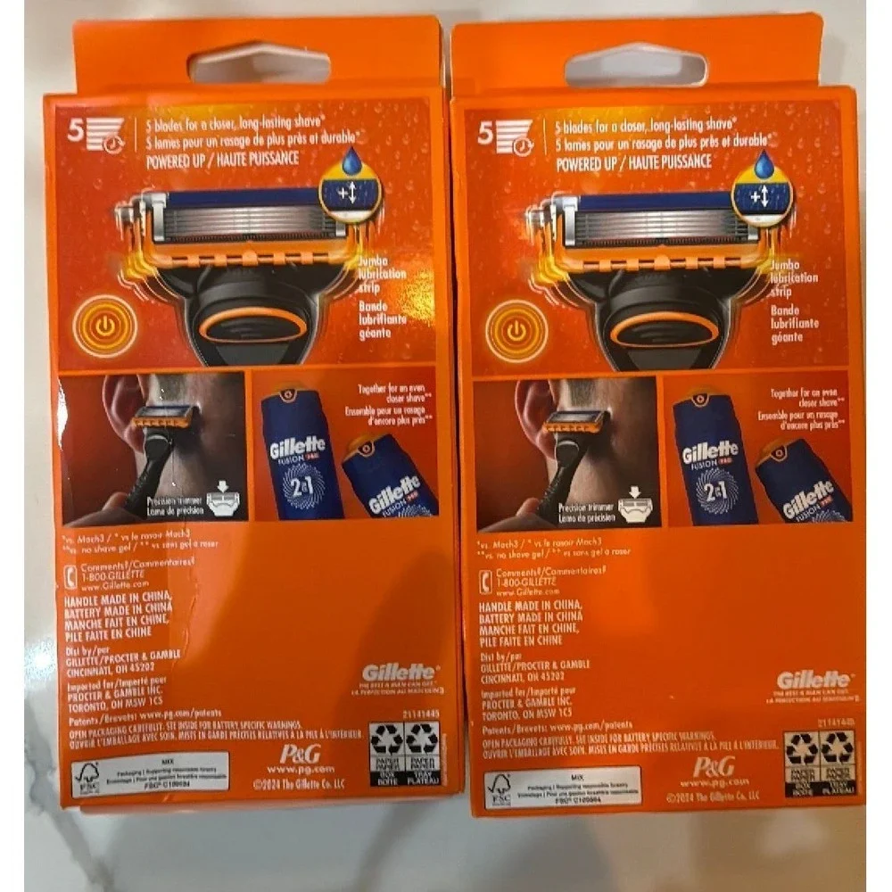 Lot of 2 Gillette Fusion5 Power Mens Razors 2 Refills Each Battery Powered New